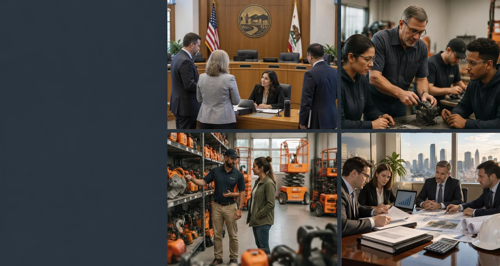 Illustrative collage of agency collaboration, apprenticeship training, equipment support and development financing, not confirmed coalition partners